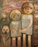 Twee kinderen met een hond - Tadeusz Makowski — weergave van het kunstwerk