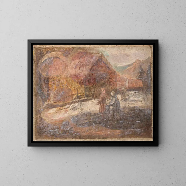 van twee kleine meisjes op een landschap achtergrond - Tadeusz Makowski — ingelijst kunstwerk aan de muur