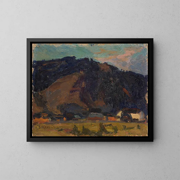 van een dorpzicht op de achtergrond van bergen - Tadeusz Makowski — ingelijst kunstwerk aan de muur