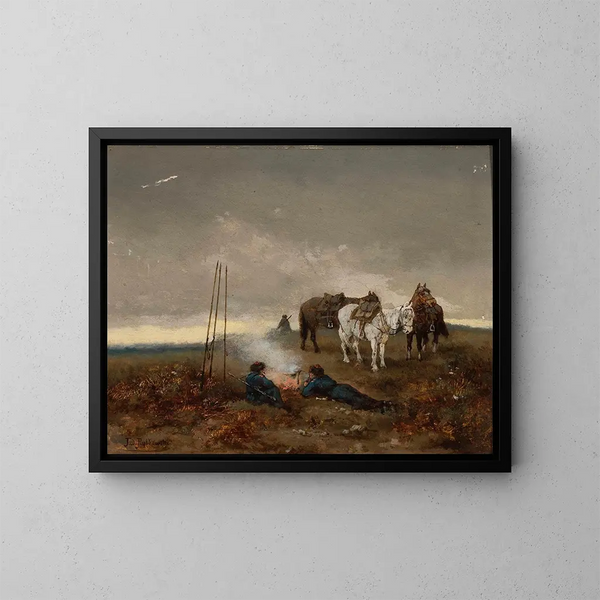 Cossacks on patrol - Tadeusz Rybkowski — framed artwork on a wall