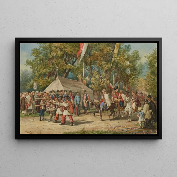 Procession de mariage houtsoule devant l'empereur à Kolomyia - Tadeusz Rybkowski — framed artwork on a wall