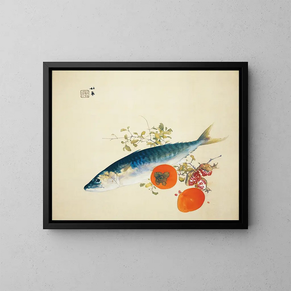 L'automne engraisse les poissons et mûrit les fruits sauvages - Takeuchi Seihō — framed artwork on a wall