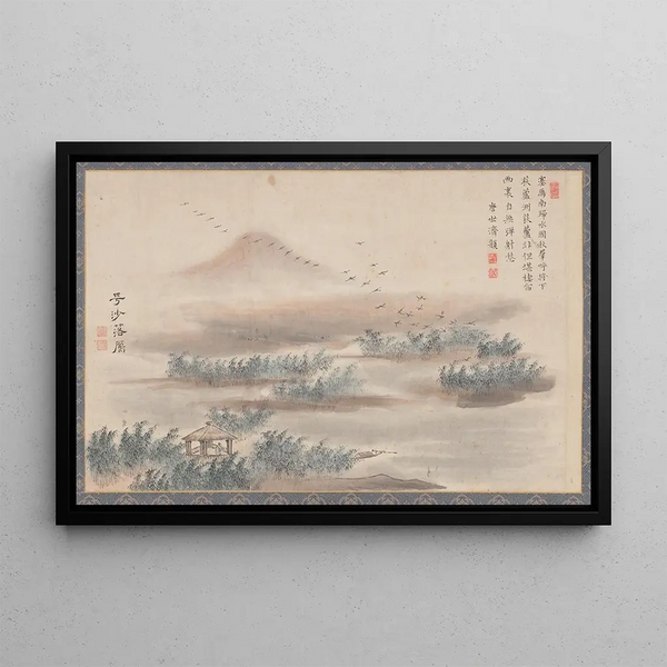 Wild Geese Descending on a Sandbank from Eight Views of XiaoXiang - Tani Bunchō — framed artwork on a wall
