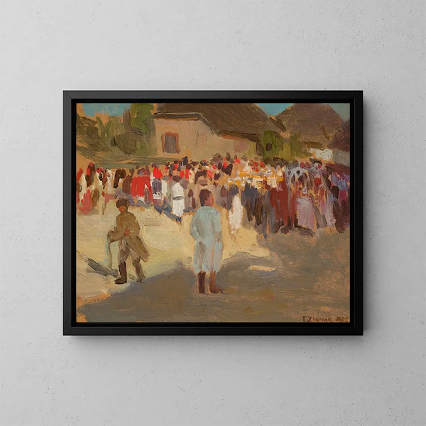 Dans le village le dimanche - Teodor Ziomek — framed artwork on a wall