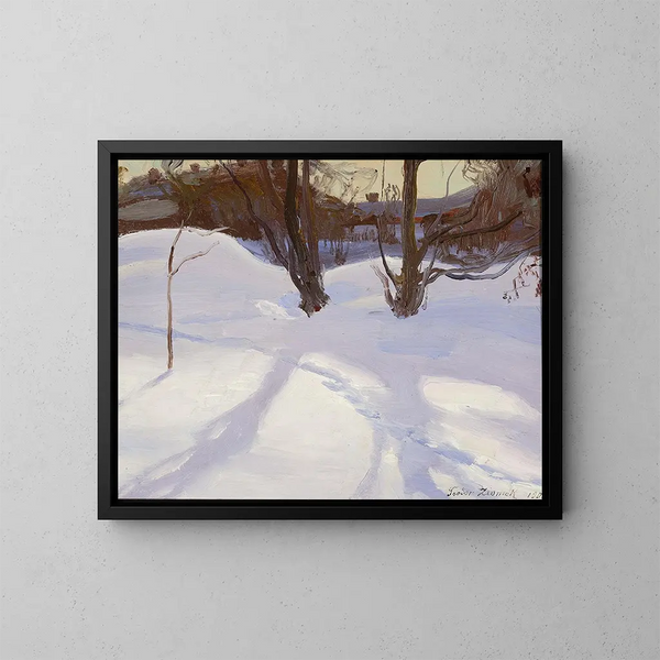 Winter Landscape Painting - Teodor Ziomek — framed artwork on a wall