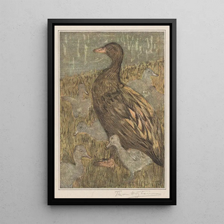 Theo van Hoytema - Eend met kuikens bij waterkant.webp