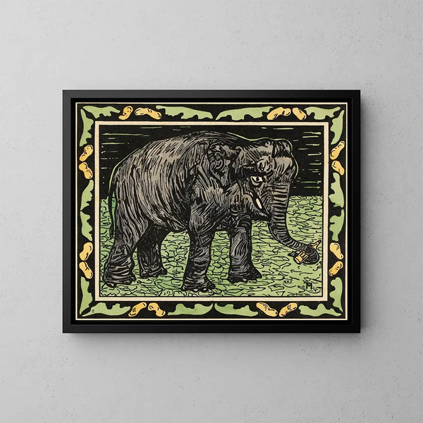 Olifant met fles - Theo van Hoytema — ingelijst kunstwerk aan de muur
