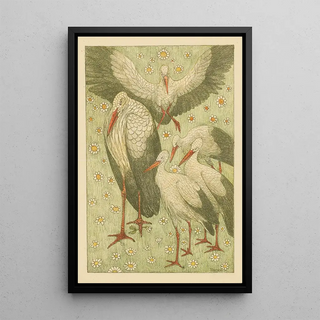 Theo van Hoytema - Vijf ooievaars in een wei.webp