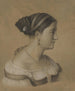 van een buste van een jonge Romeinse vrouw in profiel naar rechts met een parelsnoer om haar hals - Theodor Pelissier — weergave van het kunstwerk