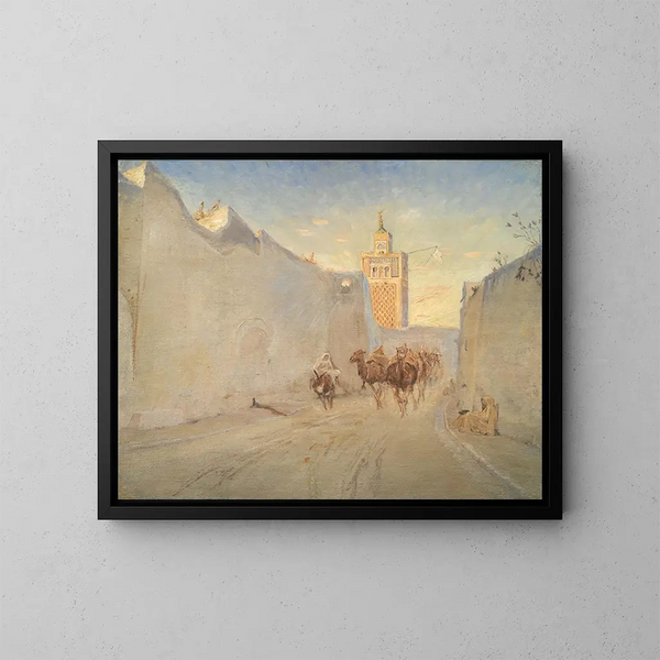 Camels in a Street in Tunisia - Theodor Philipsen — framed artwork on a wall