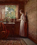Het meisje bij het raam - Theodore Clement Steele — weergave van het kunstwerk