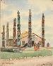 van het Alaska-gebouw met totempalen op de Wereldtentoonstelling van Saint-Louis - Theodore J. Richardson — weergave van het kunstwerk