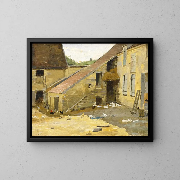 Farmyard with Ducks - Theodore Robinson — framed artwork on a wall