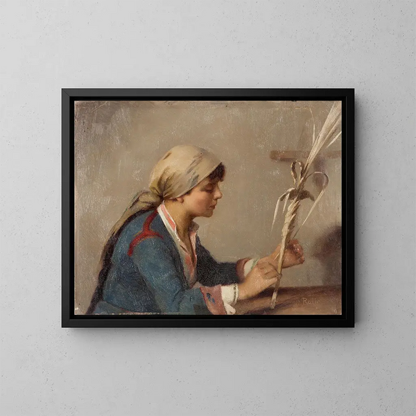 Young girl weaving willow branches - Theodoros Ralli — framed artwork on a wall