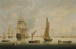 Thomas Buttersworth - A British ManOfWar Being Towed Into Portsmouth Harbour By A Steam Tug.webp