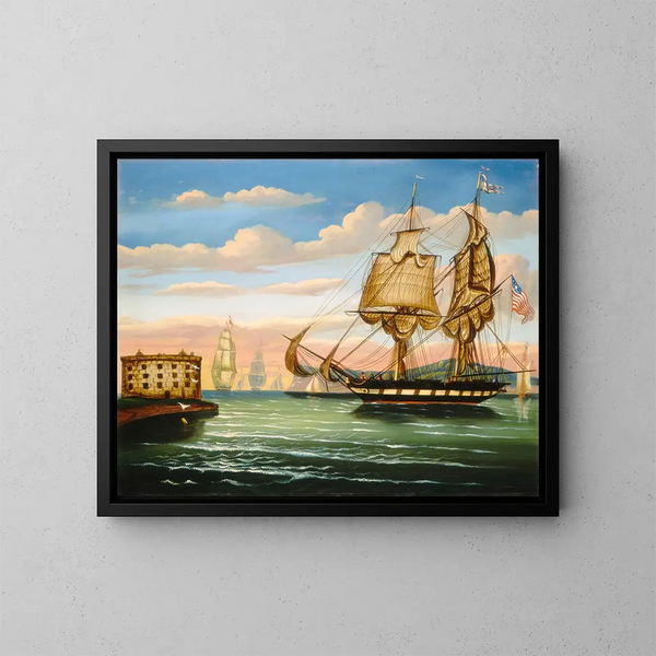Bay of New York at Sunset - Thomas Chambers — framed artwork on a wall