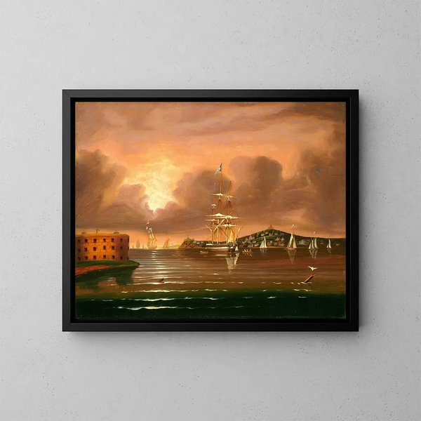 Sky threatening, New York Bay - Thomas Chambers — framed artwork on a wall