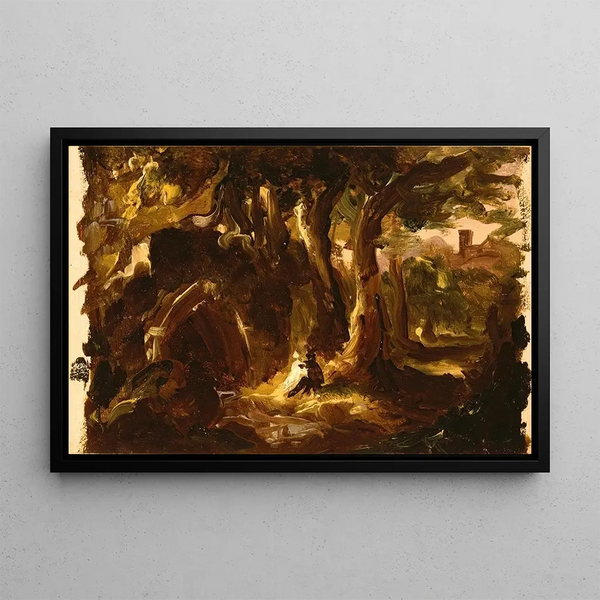 Forest landscape with figures - Thomas Cole — framed artwork on a wall