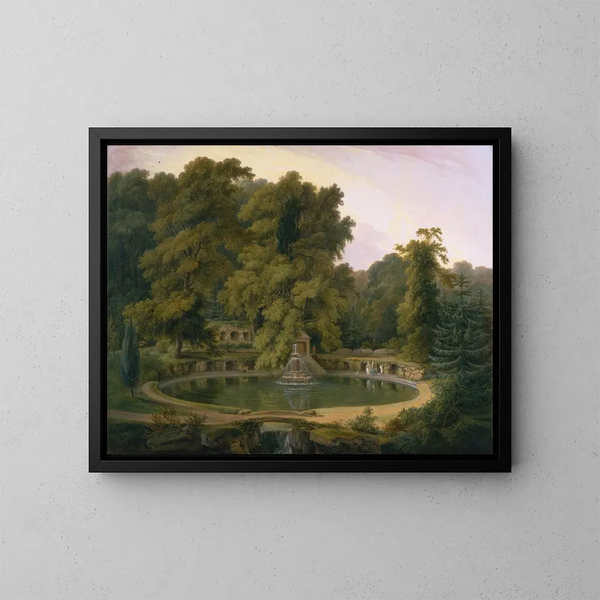 Fontaine et grotte du temple dans le parc de Sezincote - Thomas Daniell — framed artwork on a wall