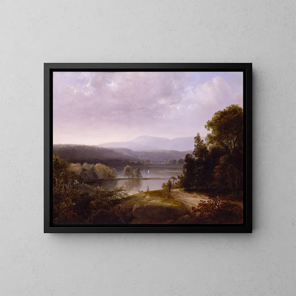 View of a River with Hunters and Dogs - Thomas Doughty — framed artwork on a wall