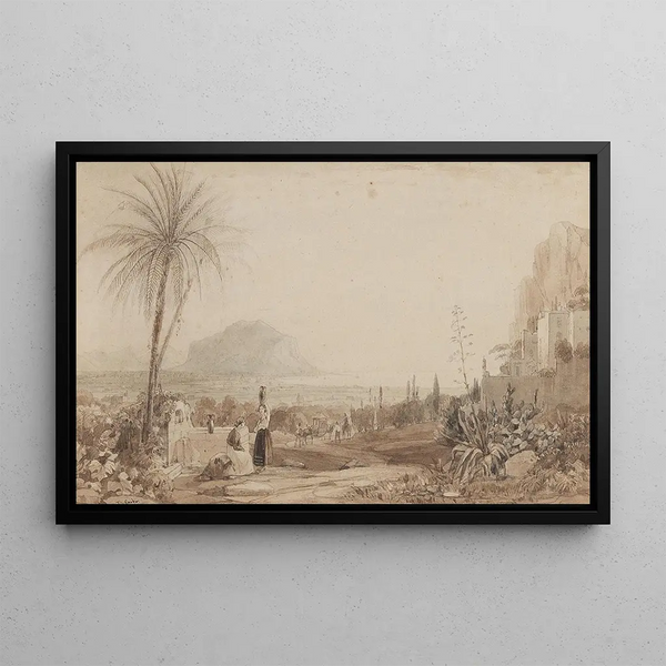 Een chalet en een rotsmassief - Thomas Ender — ingelijst kunstwerk aan de muur