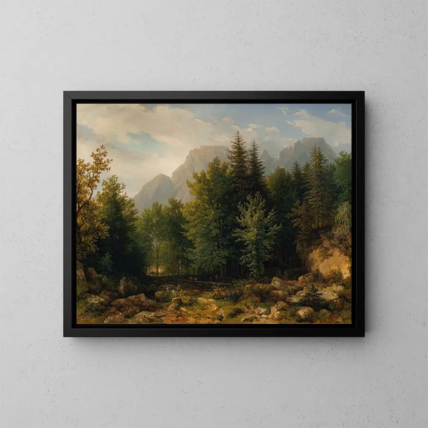 Landscape painting of high mountain forest - Thomas Ender — framed artwork on a wall