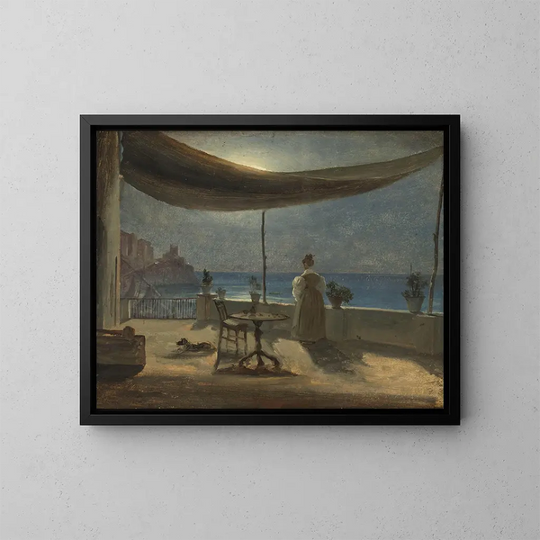 a painting "Une terrasse à Amalfi au clair de lune" by Thomas Fearnley — framed artwork on a wall
