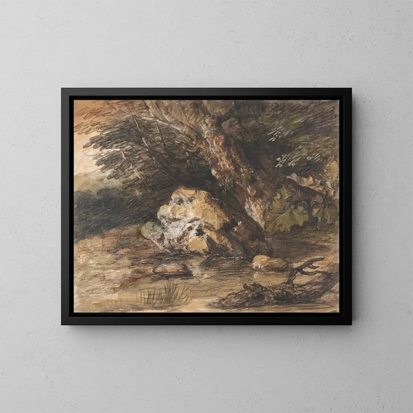 Een bosvijver met rotsen en planten - Thomas Gainsborough — ingelijst kunstwerk aan de muur
