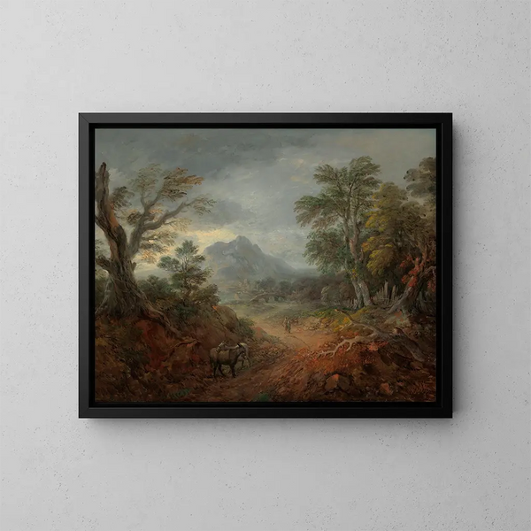 Een bebost landschap met ezels en personages op een pad - Thomas Gainsborough — ingelijst kunstwerk aan de muur