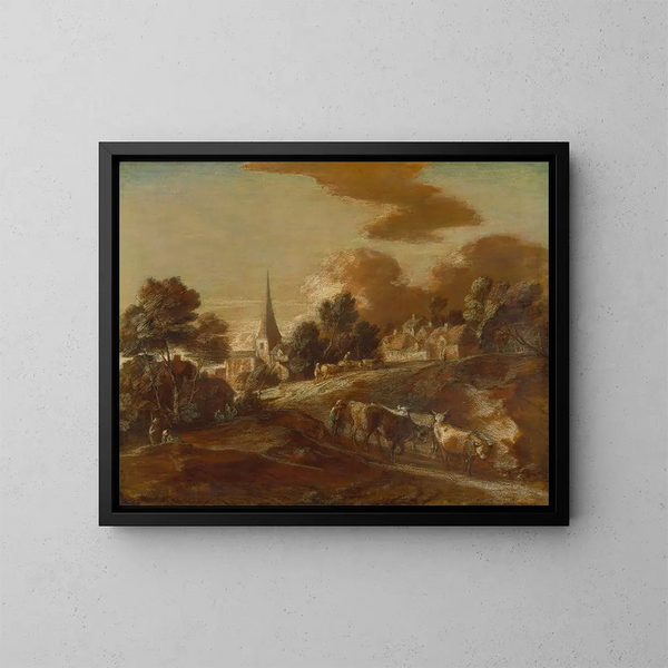 Een denkbeeldig bosdorp met veehouders en vee - Thomas Gainsborough — ingelijst kunstwerk aan de muur