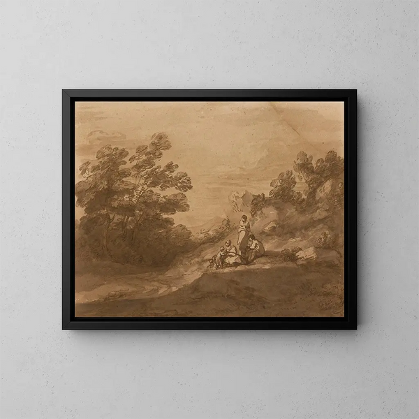 Figuren rustend in een bebost landschap - Thomas Gainsborough — ingelijst kunstwerk aan de muur