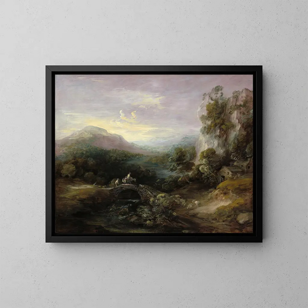 Landschap met berg en brug - Thomas Gainsborough — ingelijst kunstwerk aan de muur