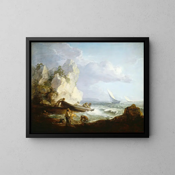 Strand met vissers - Thomas Gainsborough — ingelijst kunstwerk aan de muur