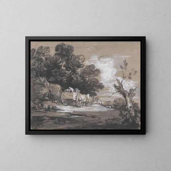 Boslandschap met boerenwagen en figuren - Thomas Gainsborough — ingelijst kunstwerk aan de muur