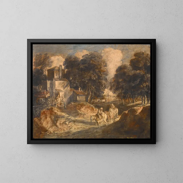 Boslandschap met boeren te paard - Thomas Gainsborough — ingelijst kunstwerk aan de muur