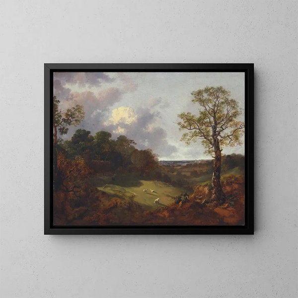 Boslandschap met een cottage en een herder - Thomas Gainsborough — ingelijst kunstwerk aan de muur