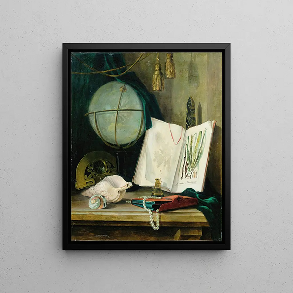 Thomas Germain Joseph Duvivier - Still life with a globe and shells.webp