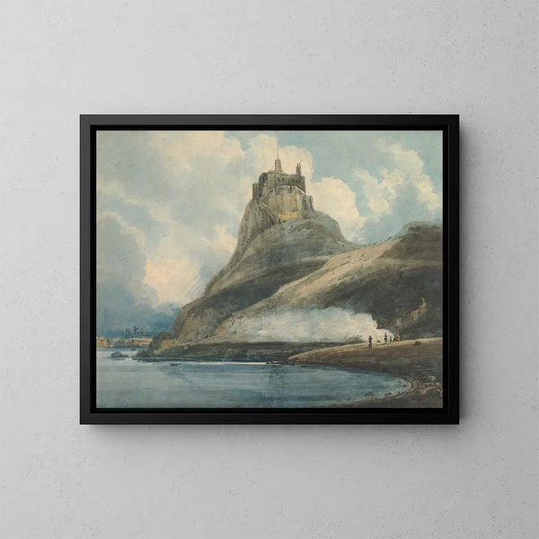 Château de Lindisfarne, Île Sainte-Marie, Northumberland - Thomas Girtin — framed artwork on a wall