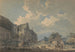 De graanschuur in Abbotsbury met de abdij op de heuvel - Thomas Girtin — weergave van het kunstwerk