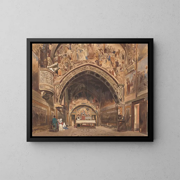 Interior painting of the Saint-Benoît church in Subiaco near Rome - Thomas Hartley Cromek — framed artwork on a wall