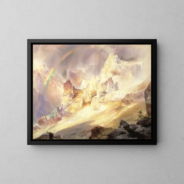 Rainbow Painting above Yellowstone Grand Canyon - Thomas Moran — framed artwork on a wall