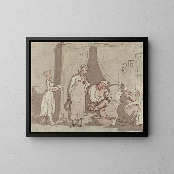 The Foot Bath - Thomas Rowlandson — framed artwork on a wall
