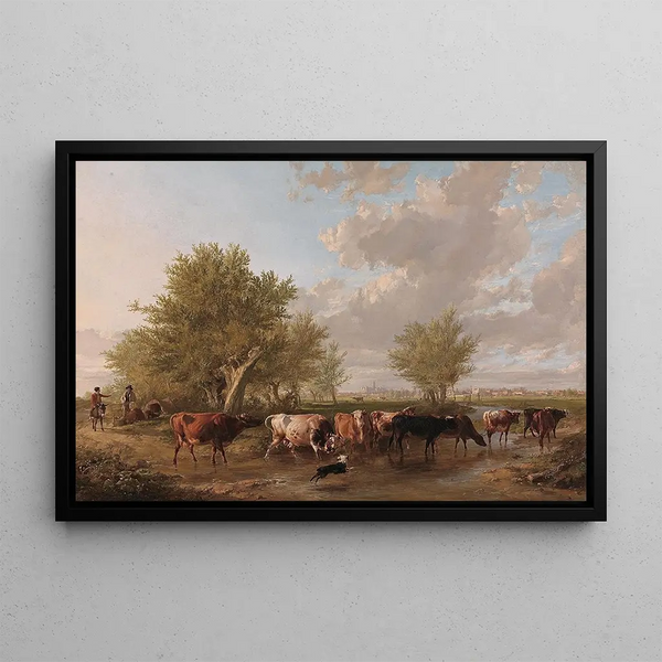 Traversée d'un ruisseau en banlieue de Canterbury - Thomas Sidney Cooper — framed artwork on a wall