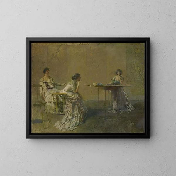 The Gossip - Thomas Wilmer Dewing — framed artwork on a wall