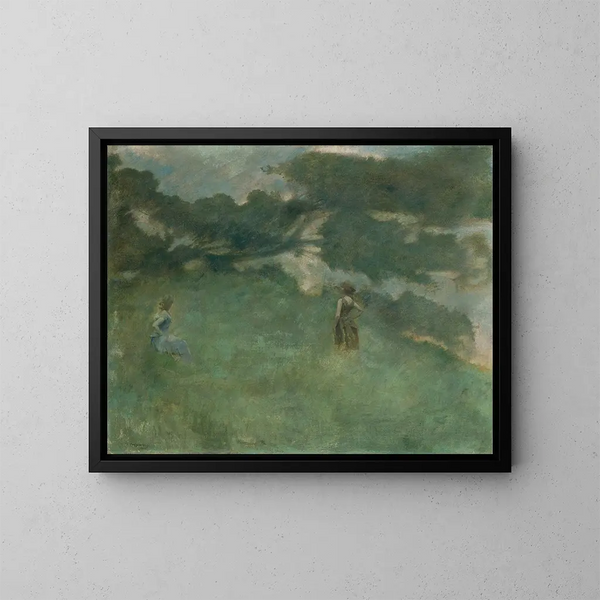 The hermit thrush - Thomas Wilmer Dewing — framed artwork on a wall