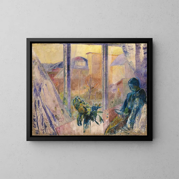 Gudrun and Agnes at the window - Thorvald Erichsen — framed artwork on a wall