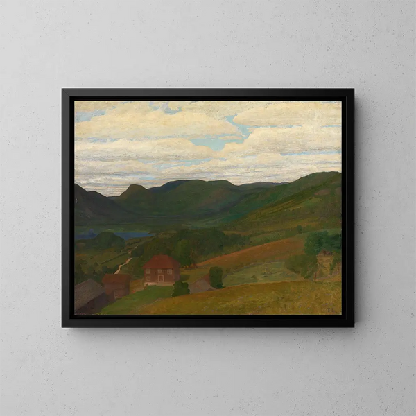 Landscape with an Old Farm - Thorvald Erichsen — framed artwork on a wall