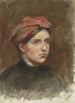 Portrait of a young woman with a red scarf - Thérèse Schwartze — artwork view