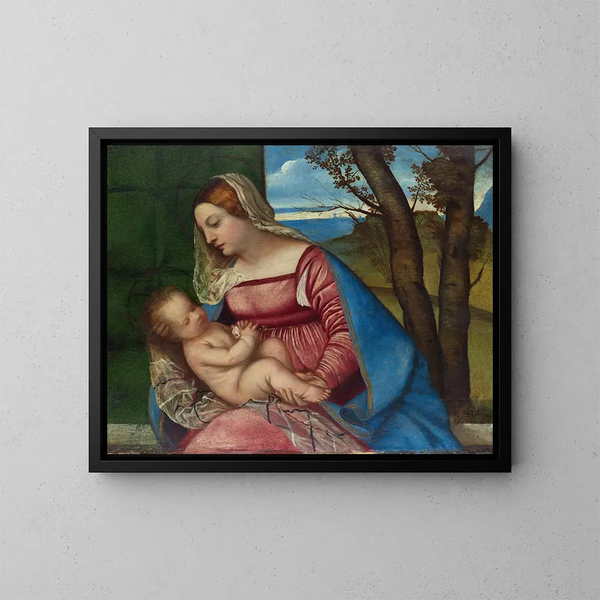 Virgin and Child Painting - Titian — framed artwork on a wall