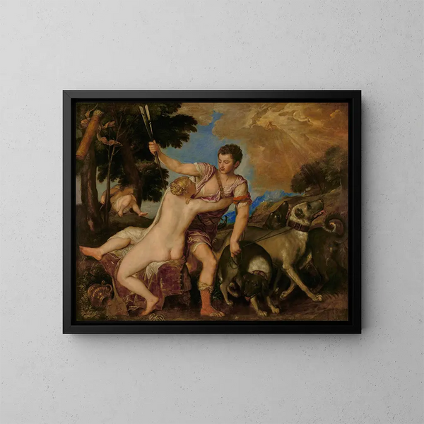 Venus and Adonis - Titian — framed artwork on a wall